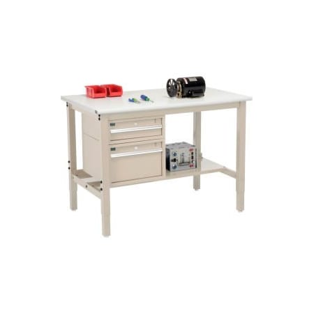 Global Equipment 48"W x 30"D Production Workbench - ESD Safety Edge - Drawers Shelf - Tan 319280TN